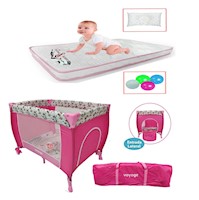 CUNA CORRAL ROSADO+ COLCHON JATARIY PARA BEBE